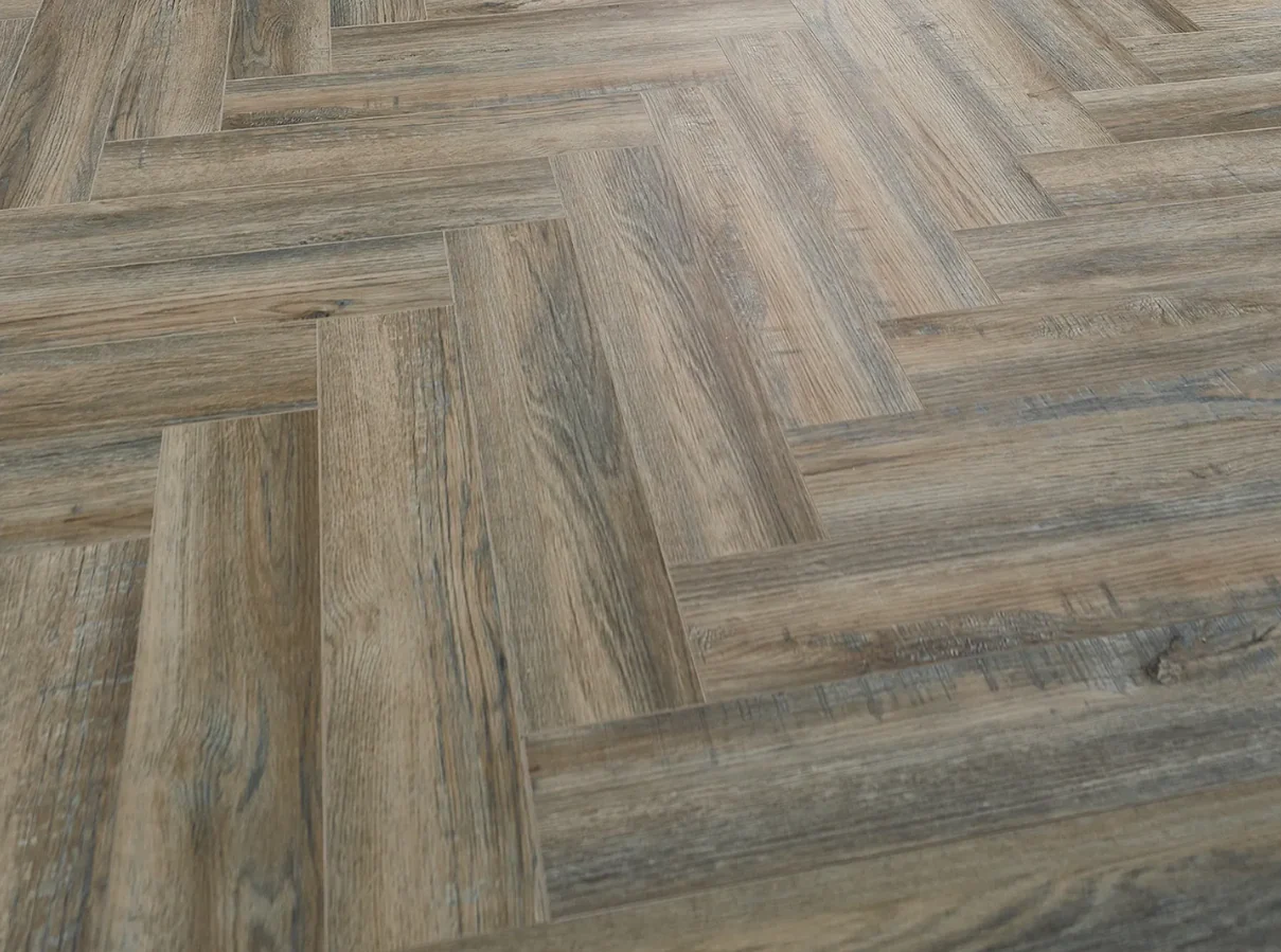 Distressed Oak SPC Rigid Core Click Vinyl Herringbone