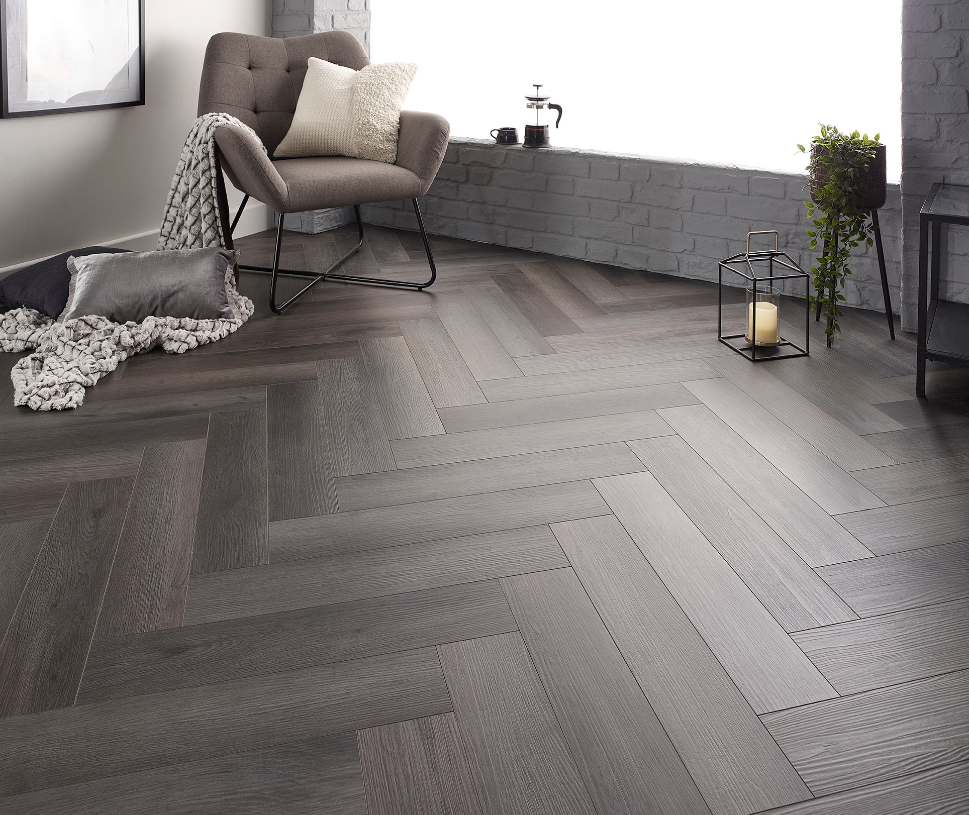 Ebony Oak SPC Rigid Core Click Vinyl Herringbone